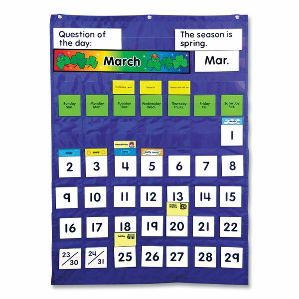 Carson Dellosa Complete Calendar and Weather Pocket Chart, 51 Pockets, 26 x 37.25, Blue 158003